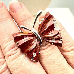 Whitney Kelly Womens Ring Sterling Silver Red Jasper Butterfly Ring Size 7